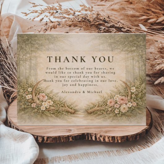 Antler Floral Boho Wedding サンキューカード