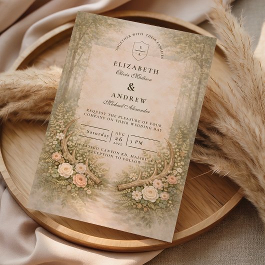Antler Floral Boho Wedding 招待状