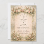 Antler Floral Woodland Wedding 招待状 (正面)