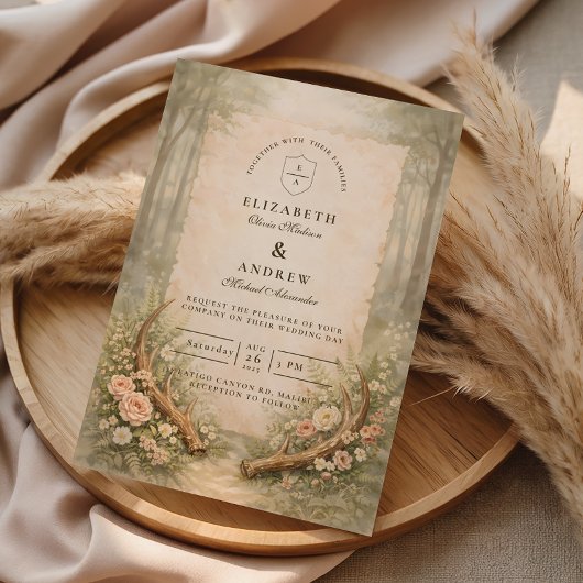 Antler Woodland Wedding 招待状