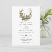Antlers Rustic Floral Greenery QR Code Wedding 招待状 (スタンド正面)