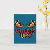 Antlers Up Canadian Pride Funny Canada Flag Moose  カード (黄色い花)