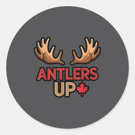 Antlers Up Canadian Pride Funny Canada Flag Moose  ラウンドシール (正面)