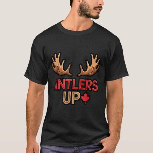 Antlers Up Canadian Pride Funny Canada Flag Moose  Tシャツ (正面)
