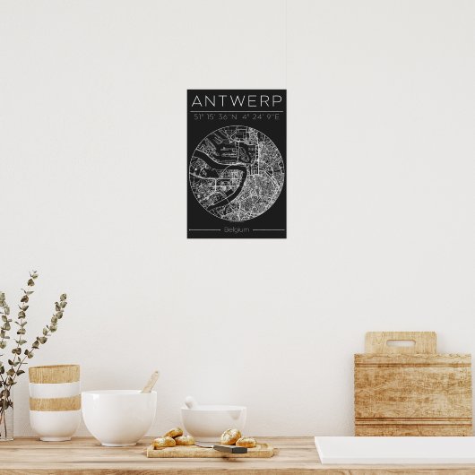 Antwerp City Map Poster Charcoal Minimal European  ポスター (キッチン)