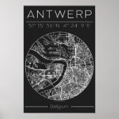 Antwerp City Map Poster Charcoal Minimal European  ポスター (正面)