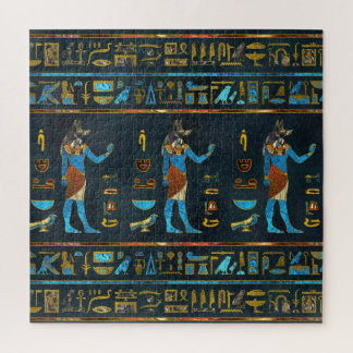 Anubisのエジプトの金ゴールドの、青および赤いガラス ジグソーパズル