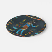 Anubisのエジプトの金ゴールドの、青および赤いガラス ペーパープレート (アングル)