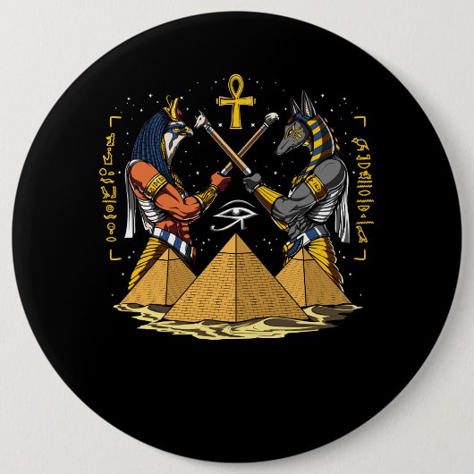 AnubisのHorusのピラミッドのエジプトの神のRAのAnkhの目 缶バッジ (正面)
