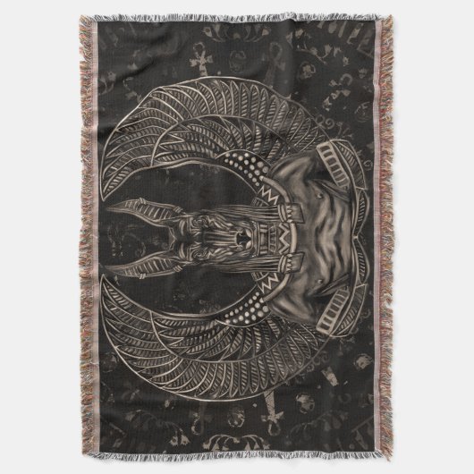 Anubis -エジプトの神のセピア色 スローブランケット (正面縦)