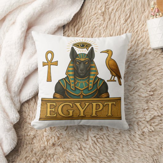 Anubis & Thoth | Egyptian Symbols - Throw Pillow クッション (ブランケット)