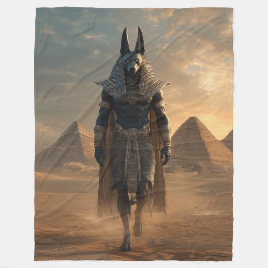 Anubis throw blanket – Egyptian Mythology Wall Art フリースブランケット (正面)