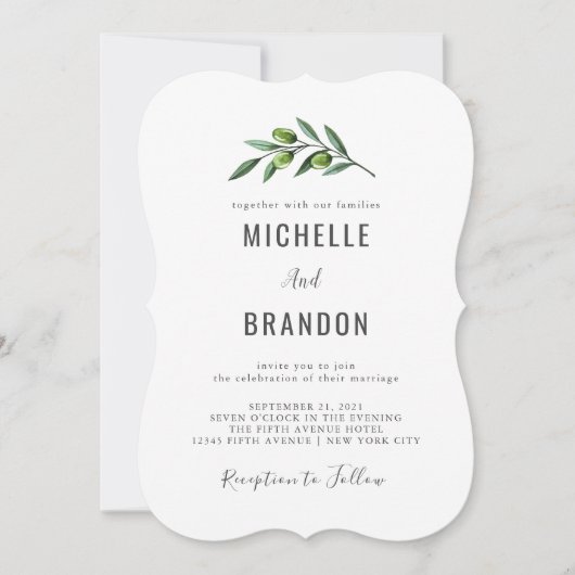 Anuncio moderno de Acuarela Rama de Olivo Boda サンキューカード (正面)