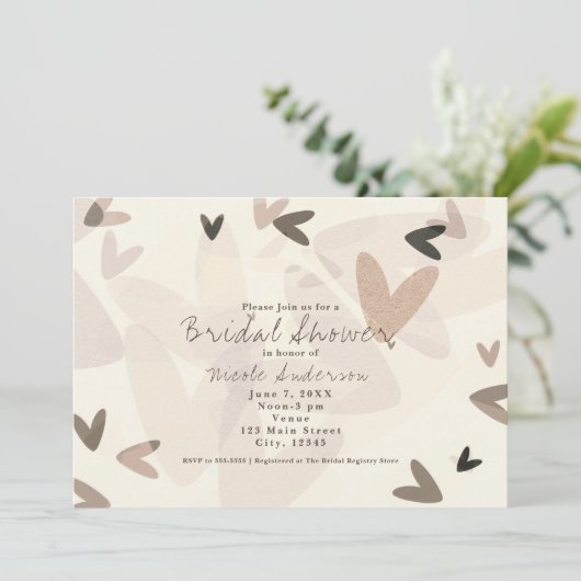 ANYイベントピンク&トープハートシック招待状 招待状 (スタンド正面)