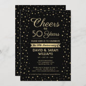 ANY周年お祝い 黒と金のコンフェッティーパーティー 招待状 (正面/裏面)