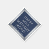 ANY誕生日エレガントネイビーブルーとシルバーパーティー スタンダードカクテルナプキン (角)