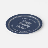 ANY誕生日エレガントネイビーブルーホワイト&シルバーフェイク ペーパープレート (アングル)