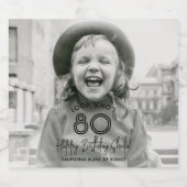 ANY誕生日シックなブラックタイポグラフィ&フォトパーティー スパークリングワインラベル (シングルラベル)