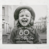 ANY誕生日シックなホワイトタイポグラフィ&フォトパーティー スパークリングワインラベル (シングルラベル)