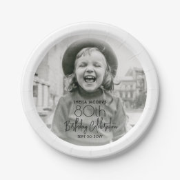 ANY誕生日シックスタイリッシュタイポグラフィフォトパーティー ペーパープレート