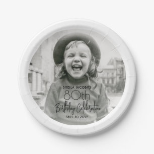 ANY誕生日シックスタイリッシュタイポグラフィフォトパーティー ペーパープレート