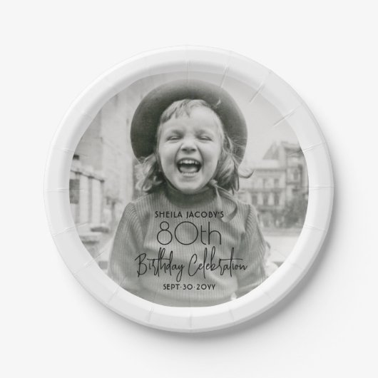 ANY誕生日シックスタイリッシュタイポグラフィフォトパーティー ペーパープレート (正面)