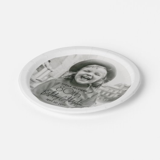 ANY誕生日シックスタイリッシュタイポグラフィフォトパーティー ペーパープレート (アングル)