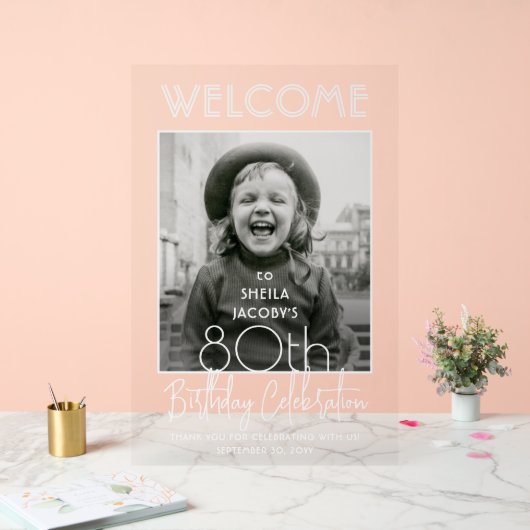 ANY誕生日シックタイポグラフィフォトパーティーへようこそ アクリルサイン (ウェディング)