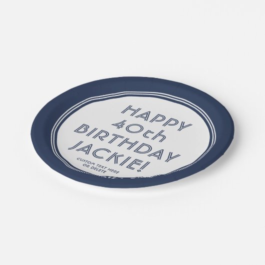 ANY誕生日モダンネイビーブルー&ホワイトパーティー ペーパープレート (アングル)