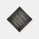 ANY誕生日応援エレガントブラックおよび金ゴールドグリッター スタンダードカクテルナプキン (角)