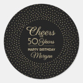 ANY誕生日応援エレガントブラックおよび金ゴールドグリッター ラウンドシール (正面)