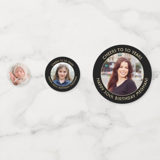 ANY誕生日応援エレガントブラックおよび金ゴールド3写真 コンフェッティ (裏面)