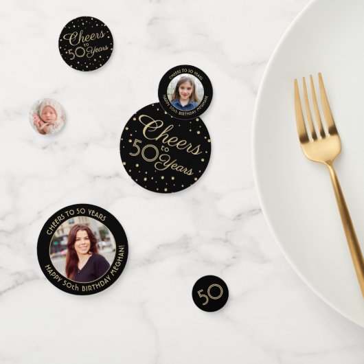 ANY誕生日応援エレガントブラックおよび金ゴールド3写真 コンフェッティ (グループ)