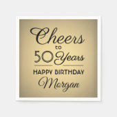 ANY誕生日応援エレガントブラック&ゴールドフェイクフォイル スタンダードカクテルナプキン (正面)