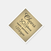 ANY誕生日応援エレガントブラック&ゴールドフェイクフォイル スタンダードカクテルナプキン (角)