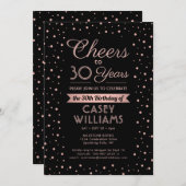 ANY誕生日応援エレガントブラック&ピンク紙吹雪 招待状 (正面/裏面)