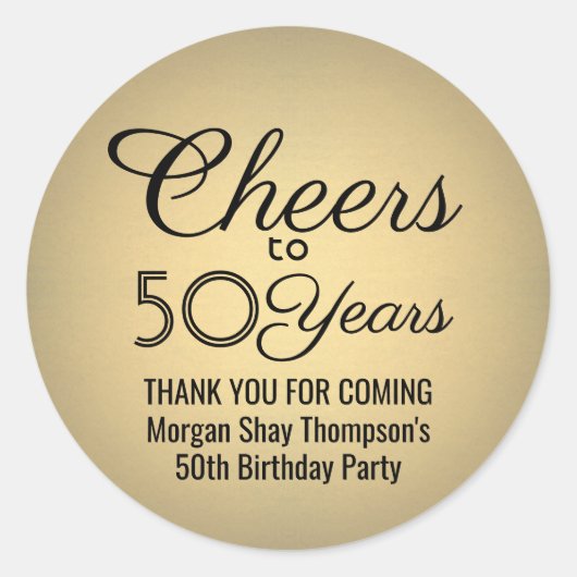 ANY誕生日応援エレガントブラック&金ゴールドホイルフェイクス ラウンドシール (正面)