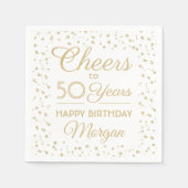 ANY誕生日応援エレガントホワイトおよび金ゴールドグリッター スタンダードカクテルナプキン (正面)