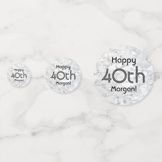 ANY誕生日応援エレガントマーブルブラックとホワイト コンフェッティ (裏面)