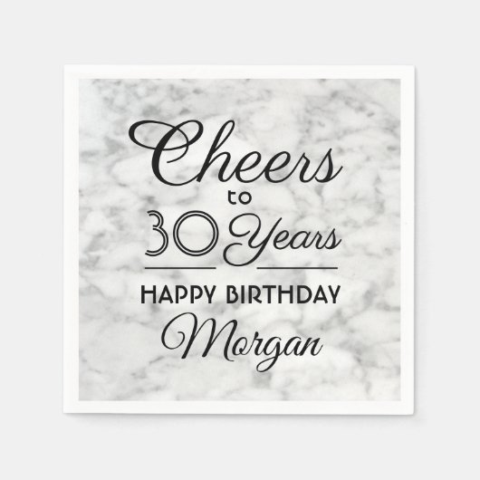 ANY誕生日応援エレガント白黒の大理石 スタンダードカクテルナプキン (正面)