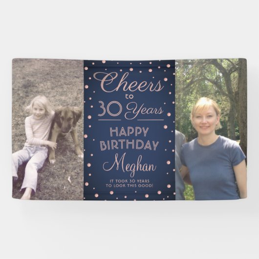 ANY誕生日応援ネイビーとピンクの紙吹雪2写真 横断幕 (横)