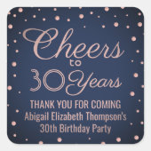 ANY誕生日応援ネイビーブルーとピンクの紙吹雪 スクエアシール (正面)