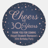 ANY誕生日応援ネイビーブルーとピンクの紙吹雪 ラウンドシール (正面)