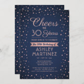 ANY誕生日応援ネイビーブルーとピンクの紙吹雪 招待状 (正面/裏面)