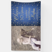 ANY誕生日応援ブラシ付き青と金ゴールド1写真 横断幕 (縦)