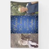 ANY誕生日応援ブラシ付き青と金ゴールド2写真 横断幕 (縦)