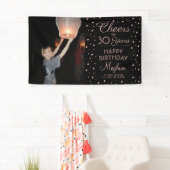 ANY誕生日応援ブラック&ピンク紙吹雪1写真 横断幕 (インサイチュ)