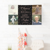 ANY誕生日応援ブラック&ピンク紙吹雪4写真 横断幕 (インサイチュ)