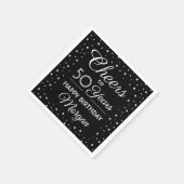 ANY誕生日応援ブラック、ホワイト、シルバーグリッター スタンダードカクテルナプキン (角)