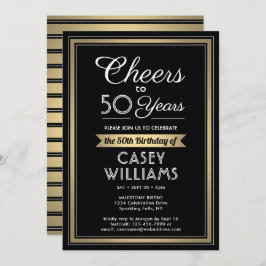 ANY誕生日応援ブラック、ホワイト、金ゴールドパーティー 招待状